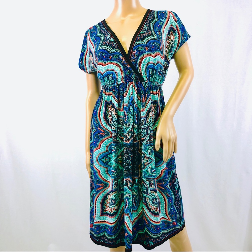 ABS TURQUOISE BLUE AQUA PAISLEY DRESS